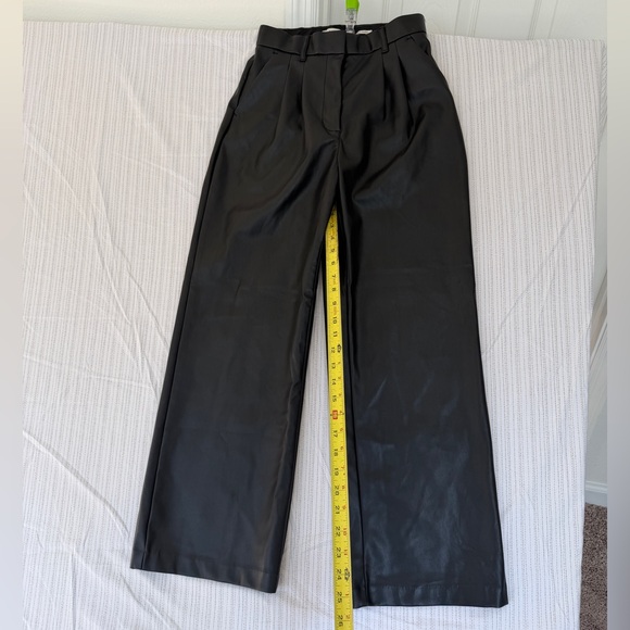 Abercrombie & Fitch Tailored Pants Vegan Leather Black Wide-Leg Sz S Biker Rock - Picture 5 of 15